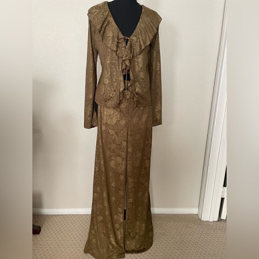 NWT Zara Jacquard Ruffle Top and Wide Leg Pants Set